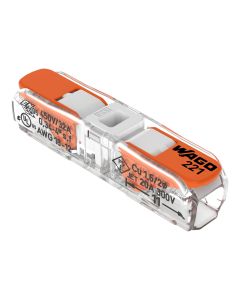 Conector de Empalme con Palanca WAGO 221-2401 En Línea 2 Polos 4 mm2 Tapa Blanca
