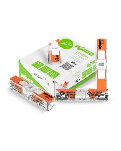 Conector de Empalme con Palanca WAGO 221-2401 En Línea 2 Polos 4 mm2 Tapa Blanca Caja 60 Piezas