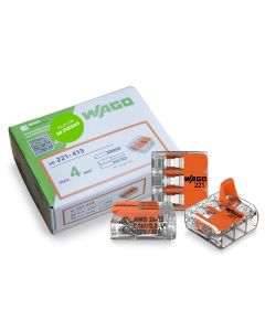Conector de Empalme con Palanca WAGO 221-413 3 Polos 24-12 AWG 4 mm2 Caja 50 Piezas