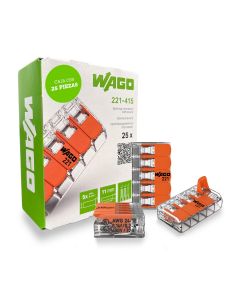 Conector de Empalme con Palanca WAGO 221-415 5 Polos 24-12 AWG 4 mm2 Caja 25 Piezas