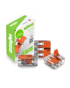 Conector de Empalme con Palanca WAGO 221-613 3 Polos 20-10 AWG 6 mm2 Caja 30 Piezas