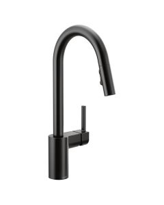 Llave monomando extraíble de cocina de arco alto con acabado negro mate