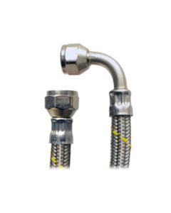 Manguera con codo espiga para gas 3/8" x 3/8" — 1.5 m