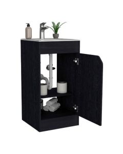 Gabinete Avant Color Roble Negro con Lavabo y Mezcladora Aluvia Corona