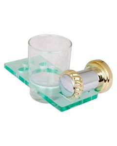 Portacepillos con vaso en acabado de cromo y trenzado de pvd