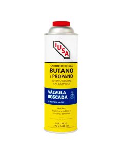 Cartucho de gas butano con válvula roscada de 275 g