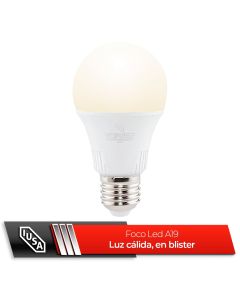 Foco LED A19 en caja, luz cálida 5W, IUSA