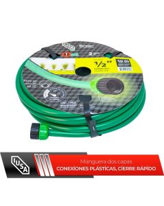 Manguera IUSA 10 m, Basic, Bicapa con Conexiones Plásticas de Cierre rápido