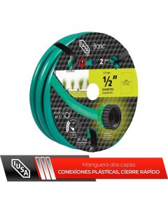 Manguera IUSA 20 m, Basic, Bicapa con Conexiones Plásticas de Cierre rápido