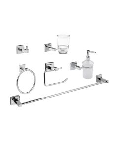 Juego de Accesorios para Baño 6 Piezas Bases Cuadradas con Dispensador de Jabón Cromo Dica