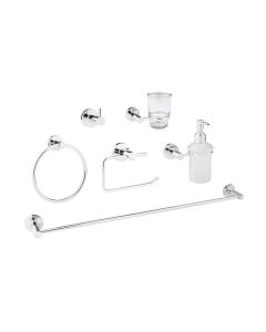 Juego de Accesorios para Baño 6 Piezas Bases Redondas con Dispensador de Jabón Cromo Dica
