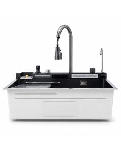 Tarja Multifuncional Kendall 75 x 46 cm con Nano Cascada Acero Inoxidable Negro Machen