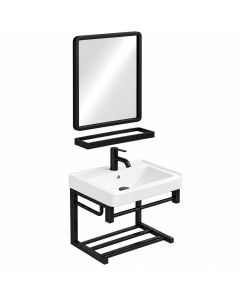 Mueble para Baño Empotrable Ukesh 43 x 36 x 52 cm con Lavabo, Espejo y Repisa Aluminio Negro Machen