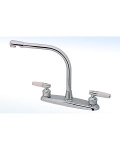 Mezcladora para Fregadero 8" al Piso con Cubierta y Manerales Piruli Blanco Cromo Rugo