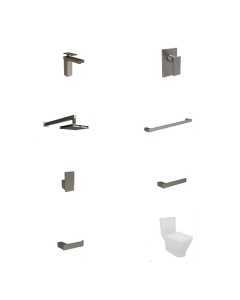 Paquete Titanium para baño 8 piezas con grifería, accesorios, regadera y wc