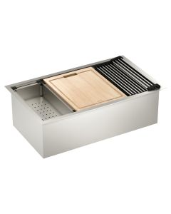 Tarja Sencilla Chef de Acero Inoxidable Calibre 18 para Bajocubierta 81.3 x 48.3 cm con Accesorios Moen