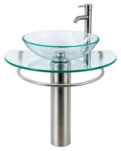 Tocador de Cristal Templado para Baño con Pedestal Cromado Atenea