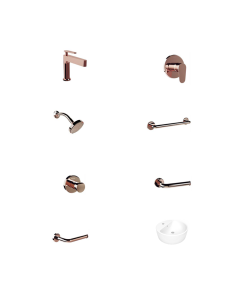 Paquete Aura para baño 8 piezas con grifería, accesorios, regadera y lavabo
