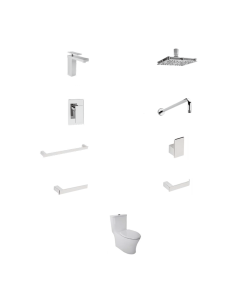 Paquete Máxima para baño 9 piezas con grifería, accesorios, regadera y wc
