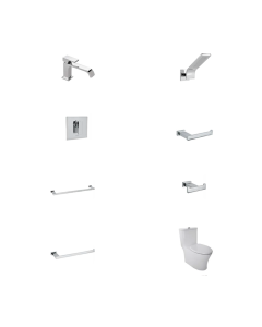 Paquete Vertika para baño 8 piezas con grifería, accesorios, regadera y wc