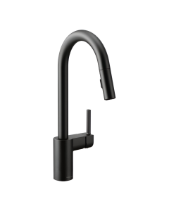 Llave monomando extraíble de cocina de arco alto con acabado negro mate