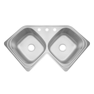 Fregadero de Empotrar Clásica CE-110 Esquinero 2 Tinas 112 x 59 cm Acero Inoxidable EB Técnica