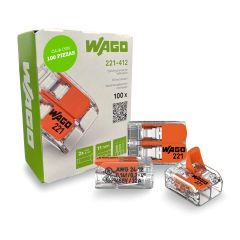 Conector de Empalme con Palanca WAGO 221-412 2 Polos 24-12 AWG 4 mm2 Caja 100 Piezas
