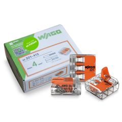 Conector de Empalme con Palanca WAGO 221-413 3 Polos 24-12 AWG 4 mm2 Caja 50 Piezas