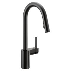 Llave monomando extraíble de cocina de arco alto con acabado negro mate