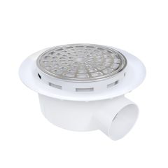 Coladera Telescópica para Piso con Rejilla de Acero Inoxidable y Plato Antifiltraciones Salida 2" Blanco Fleximatic