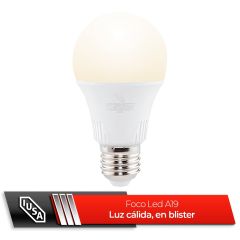 Foco LED A19 en caja, luz cálida 5W, IUSA
