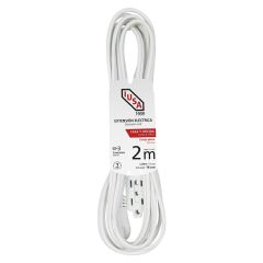 Extensión doméstica blanca con clavija plana 2m