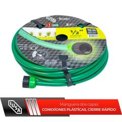 Manguera IUSA 10 m, Basic, Bicapa con Conexiones Plásticas de Cierre rápido