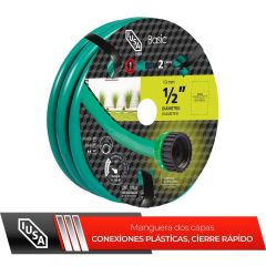 Manguera IUSA 20 m, Basic, Bicapa con Conexiones Plásticas de Cierre rápido