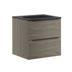 Gabinete Suspendido Gris Roble 60 x 50 cm con Lavabo Negro Mate Moen