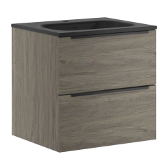 Gabinete Suspendido Gris Roble 80 x 50 cm con Lavabo Negro Mate Moen