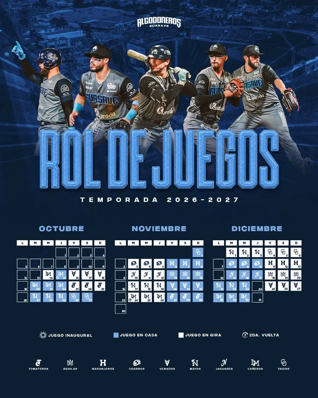 Rol de juegos Algodoneros de Guasave 2026-2027